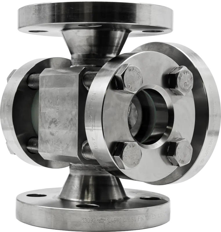3 Yollu Akış Gözetleme Camı Tip 590 PN 16/400 - Paslanmaz Flanşlı Gözetleme Camı (MG-590) - METALGÖZ